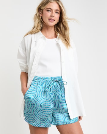 Simply Be Blue Print Satin Tie Waist Short