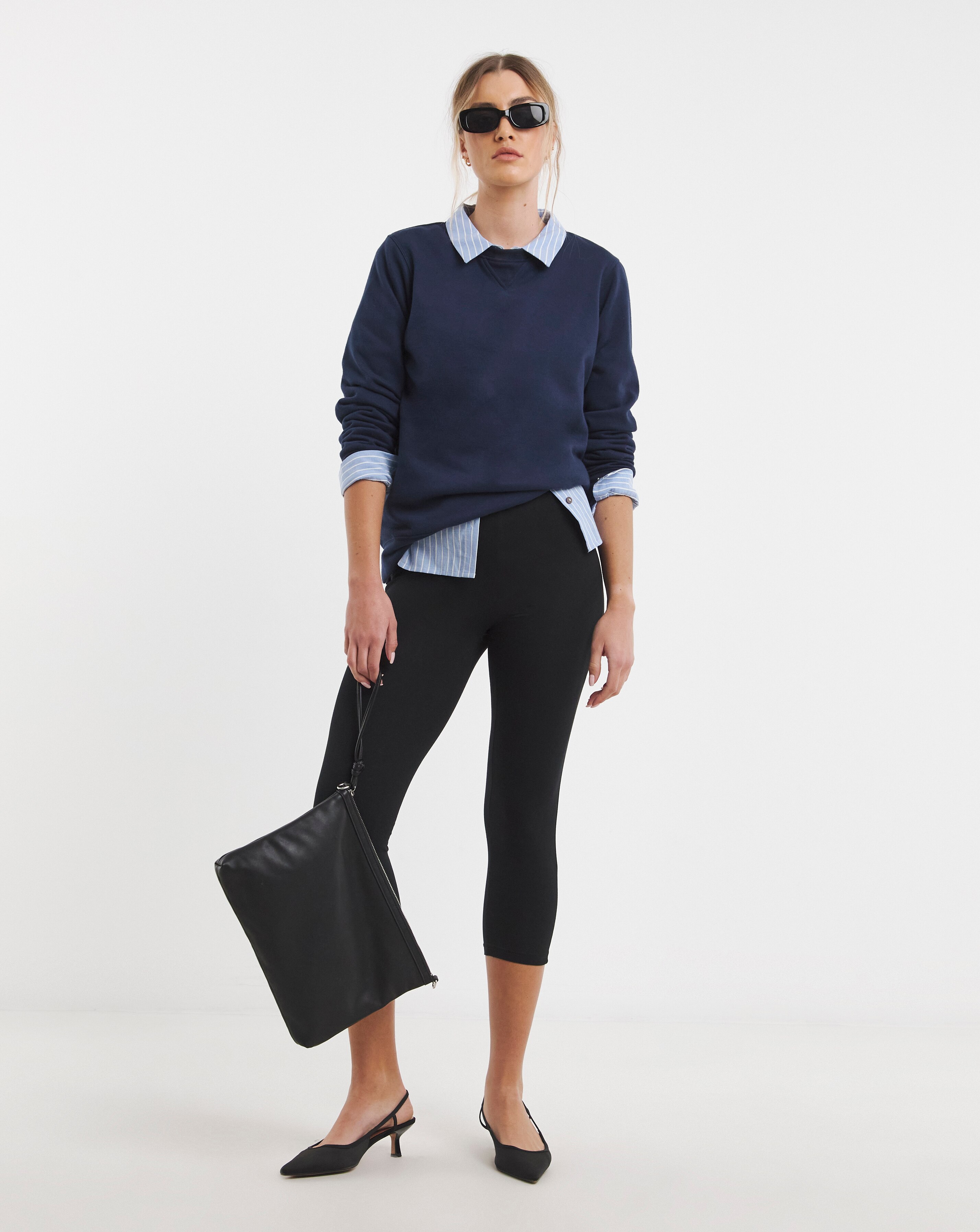 Black Cotton Cropped Legging