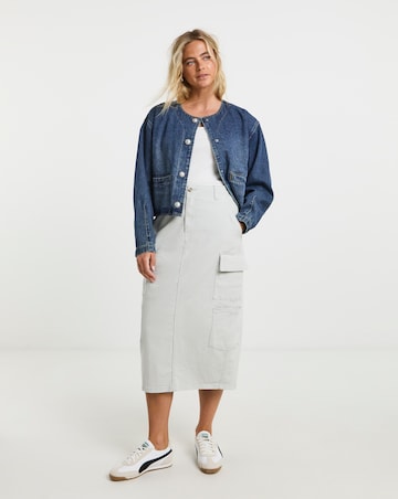 Light Grey Double Pocket Cargo Midi Skirt