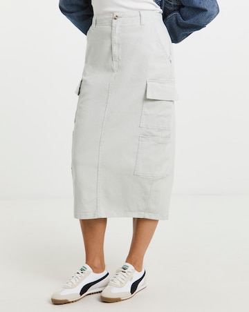 Light Grey Double Pocket Cargo Midi Skirt