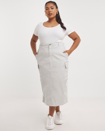Light Grey Double Pocket Cargo Midi Skirt