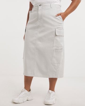 Light Grey Double Pocket Cargo Midi Skirt