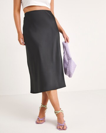 Black Elasticated Waist Premium Satin Midi Skirt