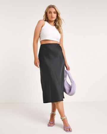 Black Elasticated Waist Premium Satin Midi Skirt