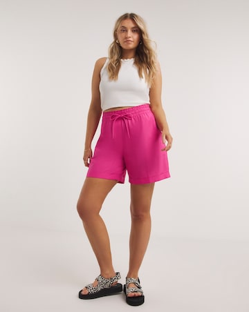 Simply Be Hot Pink Easy Care Linen Mix Tie Waist Short