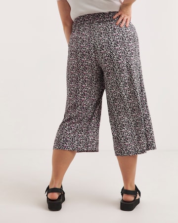 Black Ditsy Floral Lightweight Woven Shirred Waist Culotte Trouser