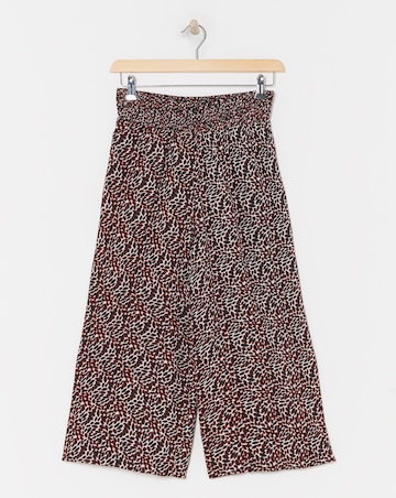 Animal Print Lightweight Woven Shirred Waist Culotte Trouser