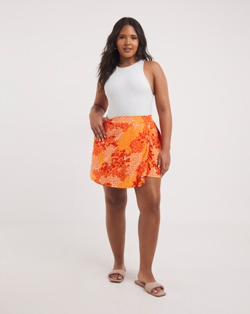 Orange Mixed Print Lightweight Woven Frill Skort