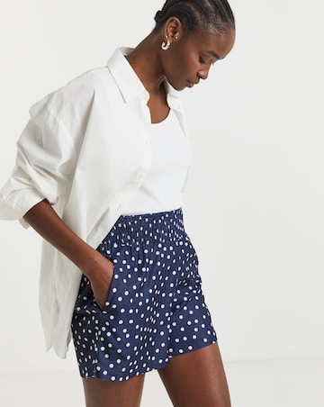 Simply Be Navy Spot Textured Jersey Shirred Waist Short