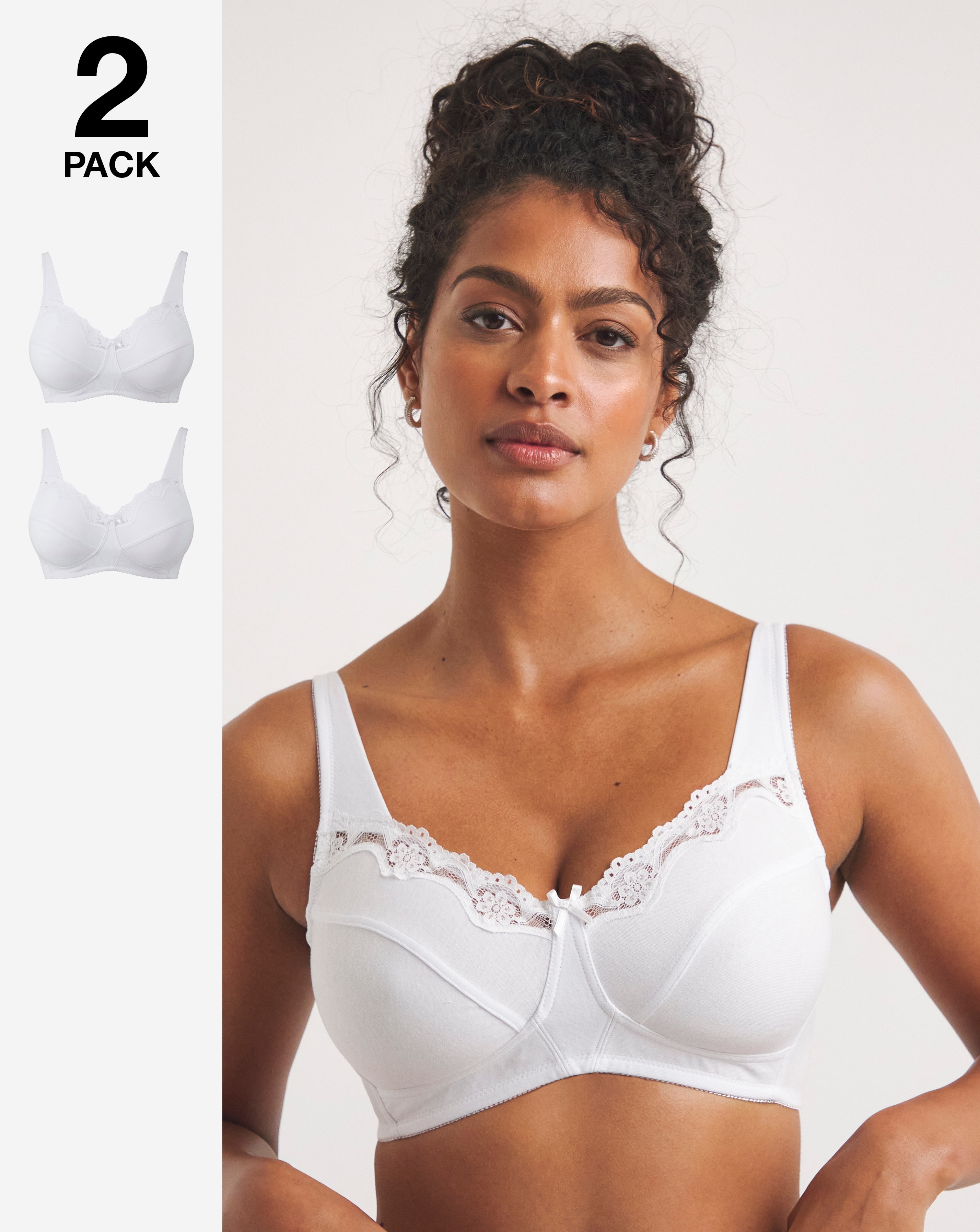 2 Pack Non Wired White/White Bras