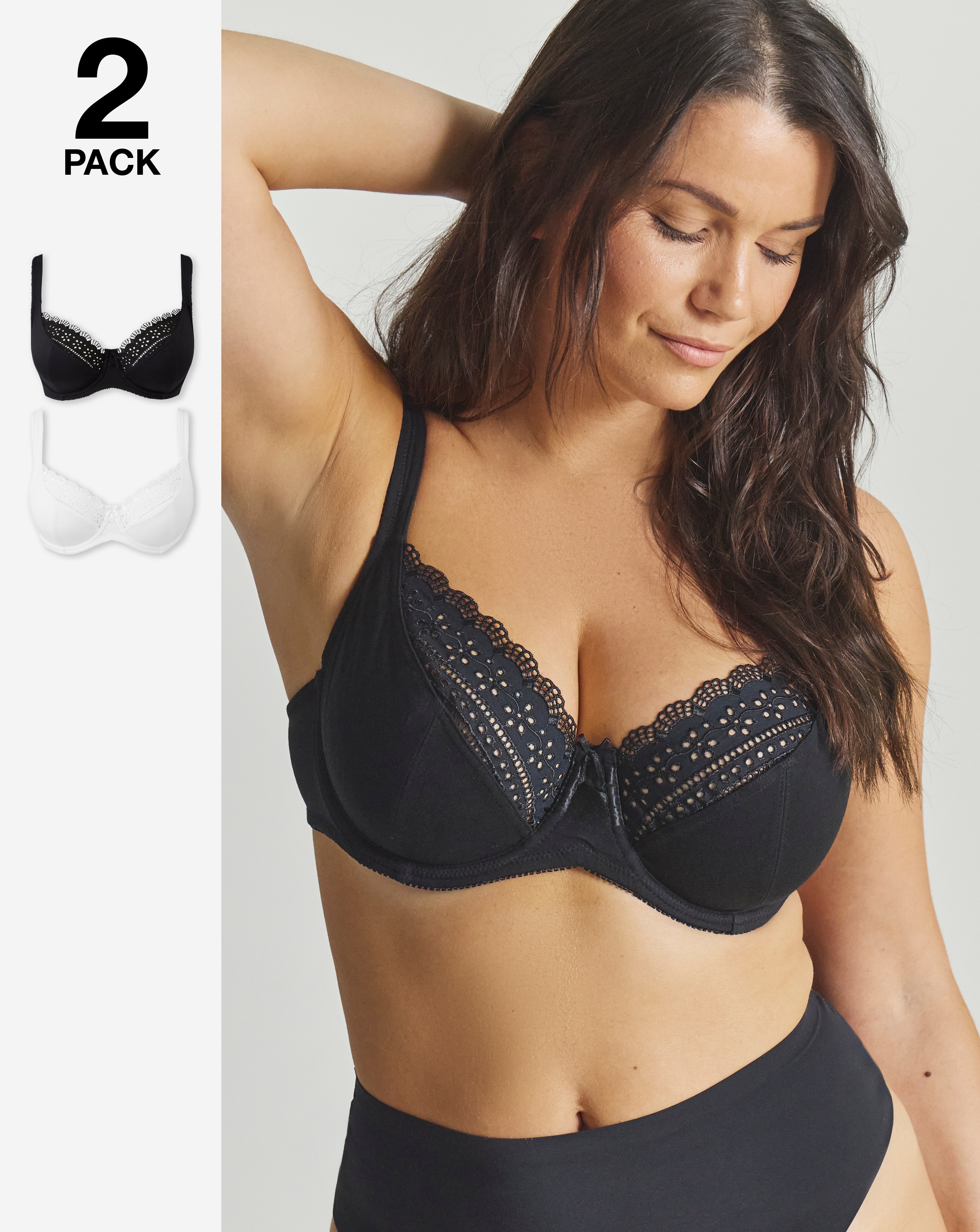 2 Pack Black/White Jane Full Cup Bras
