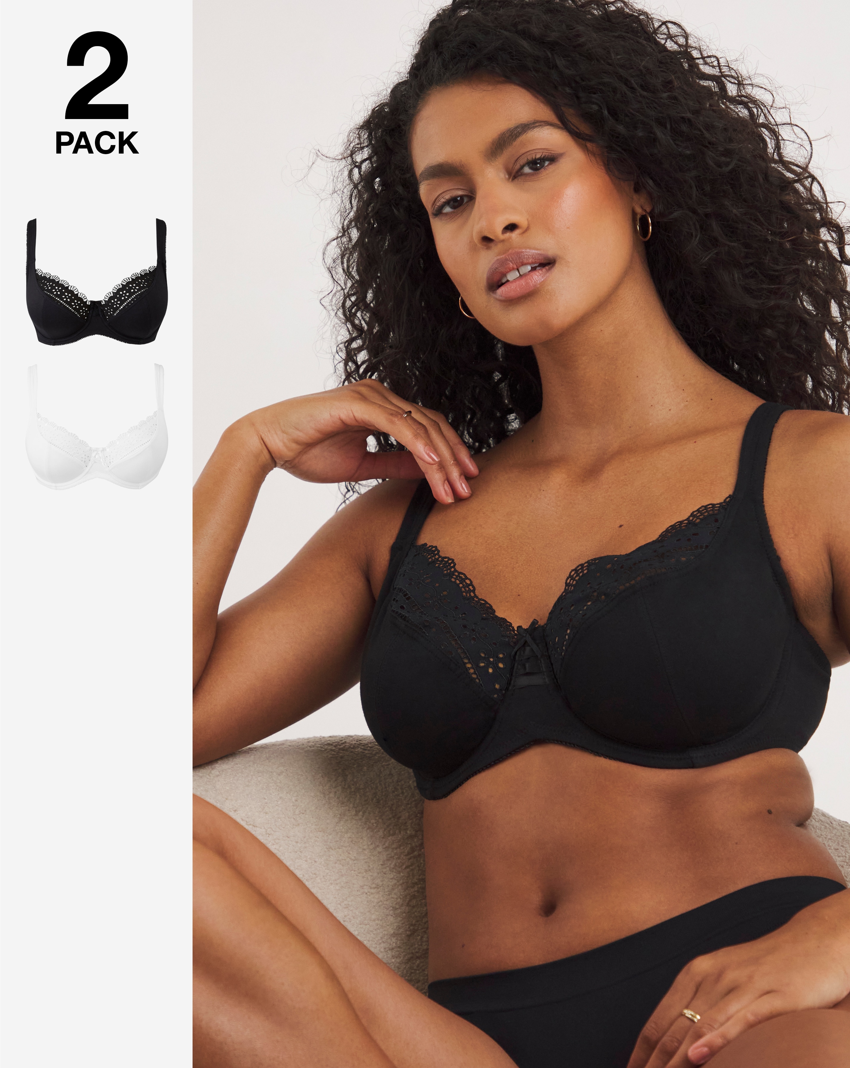 2 Pack Black/White Jane Full Cup Bras