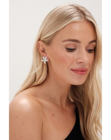 Jon Richard Silver Plated Pave Floral Earrings