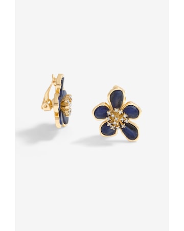 Jon Richard Gold Plated Blue Enamel Floral Clip Earrings
