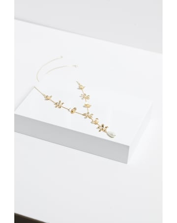 Mood Gold Mixed Flower Linear Y-Drop Necklace