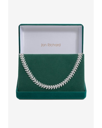 Jon Richard Rhodium Plated CZ Leaf Adjustable Toggle Necklace - Gift Boxed