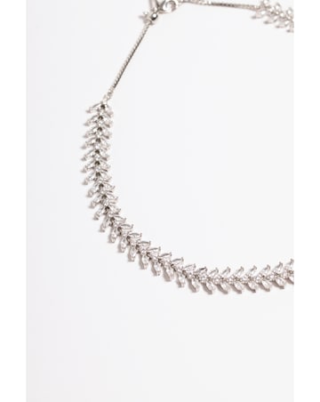 Jon Richard Rhodium Plated CZ Leaf Adjustable Toggle Necklace - Gift Boxed