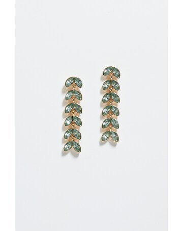 Mood Gold Green Leaf Linear Drop Earrings