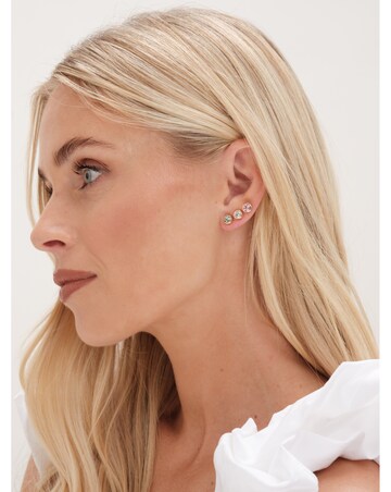 Mood Gold Green Crystal And Pearl Stud Earrings - Pack Of 3