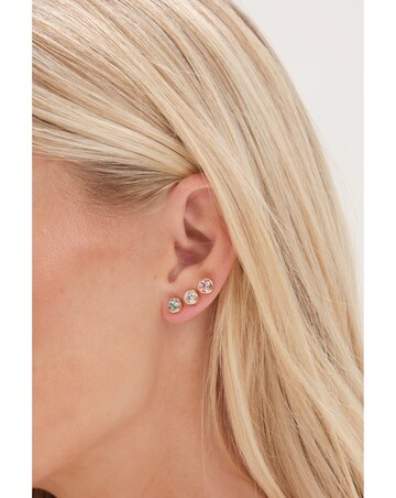 Mood Gold Green Crystal And Pearl Stud Earrings - Pack Of 3