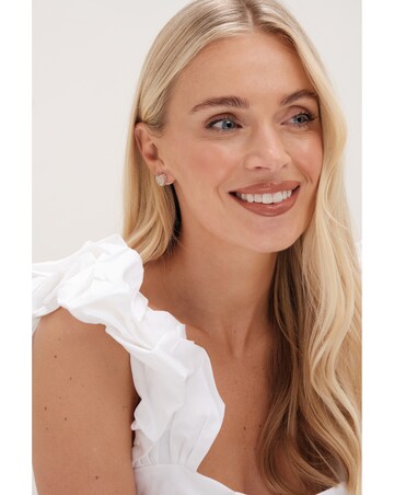 Mood Gold Cream Pearl And Crystal Heart Stud Earrings