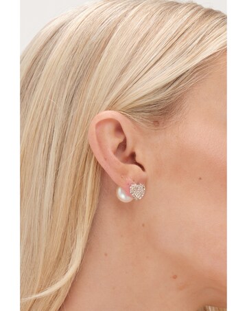 Mood Gold Cream Pearl And Crystal Heart Stud Earrings