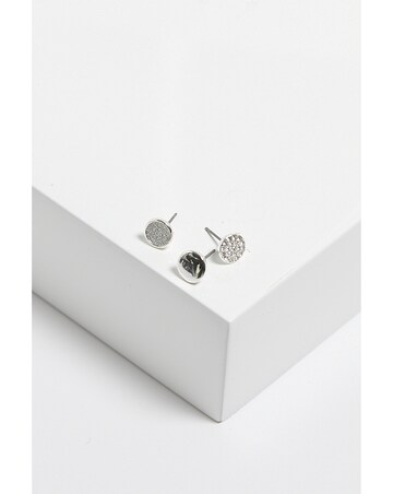Mood Silver Crystal And Polished Round Stud Earrings - Pack Of 3