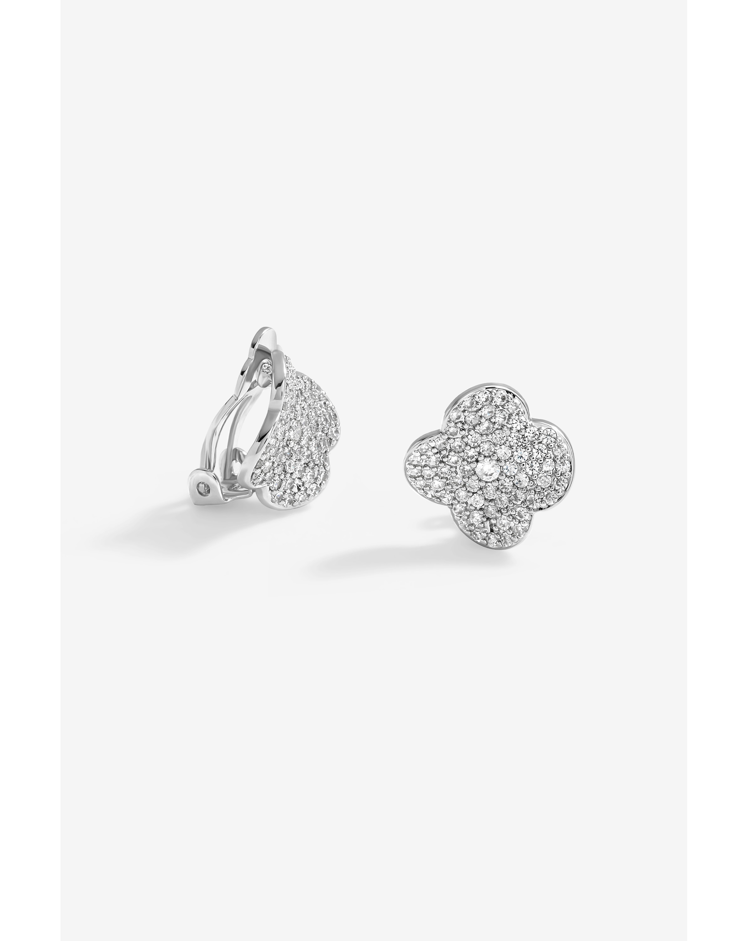 Jon Richard CZ Pave Clover Clip Earrings
