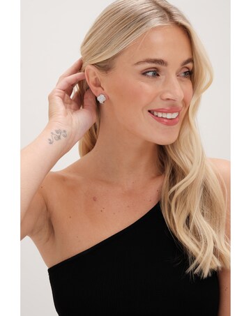 Jon Richard Rhodium Plated Cubic Zirconia Pave Clover Clip Earrings