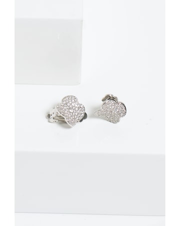 Jon Richard Rhodium Plated Cubic Zirconia Pave Clover Clip Earrings