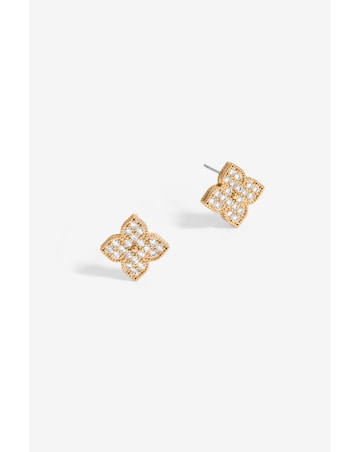 Jon Richard Gold Pave Clover Stud Earrings
