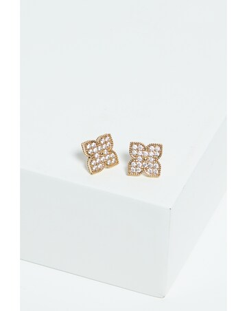 Jon Richard Gold Pave Clover Stud Earrings