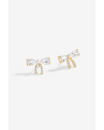 Jon Richard Gold Plated Cubic Zirconia And Pearl Bow Earrings