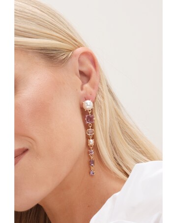 Mood Gold Romantic Crystal And Pearl Linear Drop Earrings