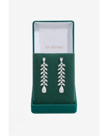 Jon Richard Rhodium Plated CZ Rhodium Plated Leaf Earrings - Gift Boxed