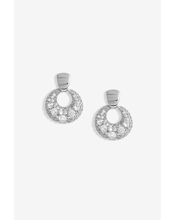 Jon Richard Rhodium Plated Polished And Micro Pave Door Knocker Earrings