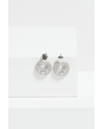 Jon Richard Rhodium Plated Polished And Micro Pave Door Knocker Earrings