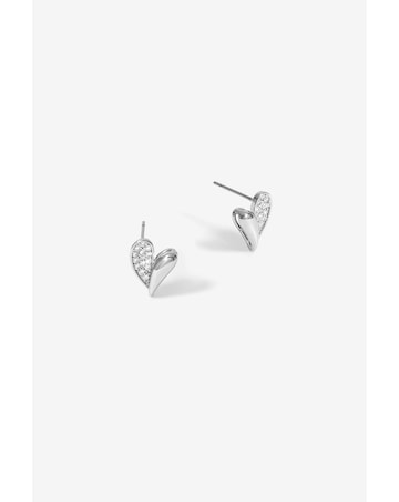 Jon Richard Rhodium Plated Cubic Zirconia Heart Stud Earrings