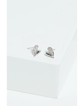 Jon Richard Rhodium Plated Cubic Zirconia Heart Stud Earrings