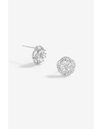 Jon Richard Rhodium Plated Cubic Zirconia Flower Stud Earrings