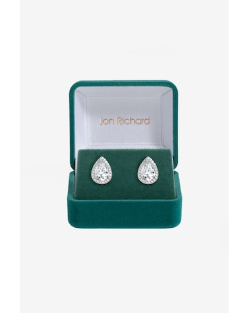 Jon Richard Rhodium Plated Cubic Zirconia Crystal Peardrop Studs - Gift Boxed