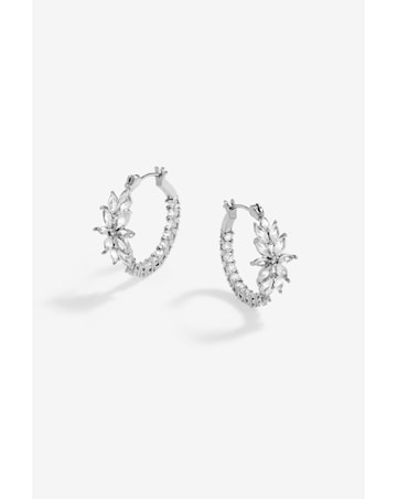 Jon Richard Rhodium Plated Cubic Zirconia Floral Hoop Earrings