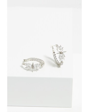 Jon Richard Rhodium Plated Cubic Zirconia Floral Hoop Earrings
