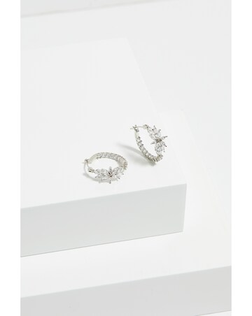 Jon Richard Rhodium Plated Cubic Zirconia Floral Hoop Earrings