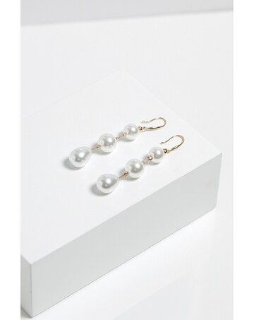 Mood Gold Pearl Linear Three Drop Earrings