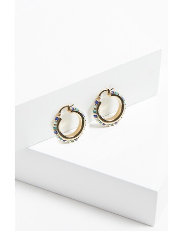 Mood Gold Blue Bead Hoop Earrings