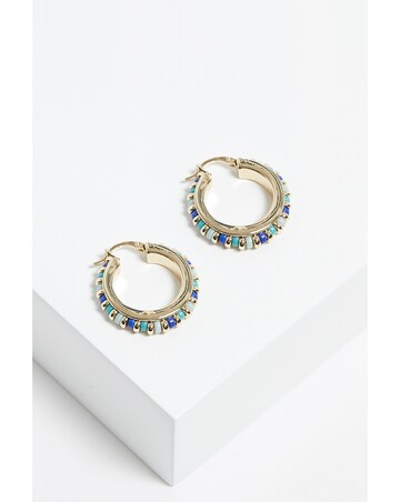 Mood Gold Blue Bead Hoop Earrings