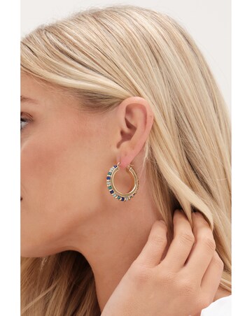 Mood Gold Blue Bead Hoop Earrings