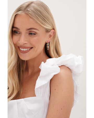 Mood Gold Blue Bead Hoop Earrings