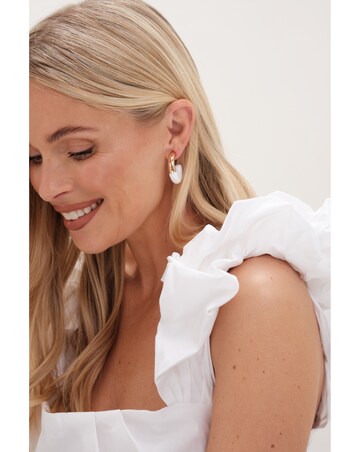 Mood Gold White Half Enamel Hoop Earrings